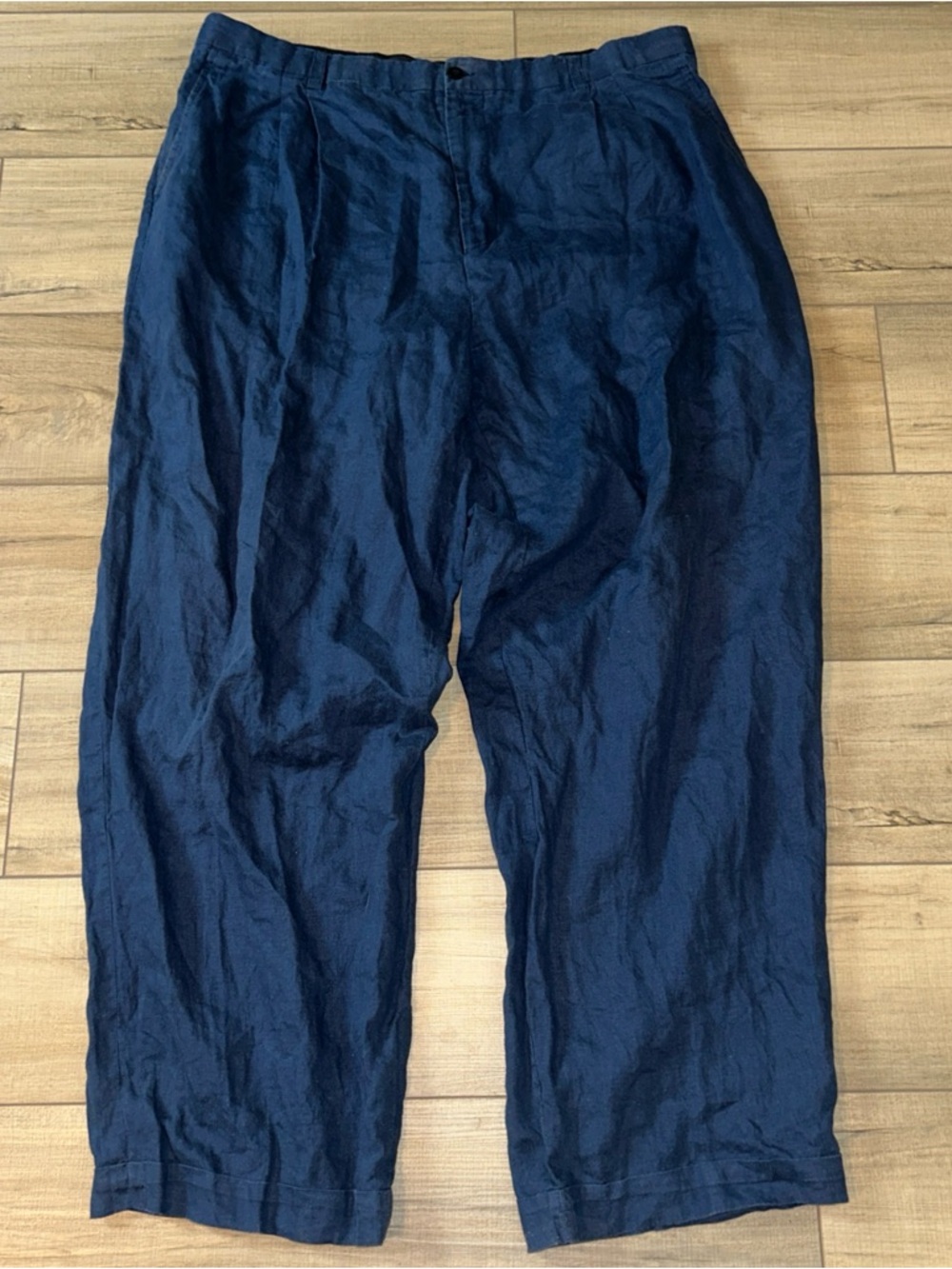 PRESTIGE 100% Linen Pleated Cuffed Hem Pant Coastal Boating Men 44x31 Blue